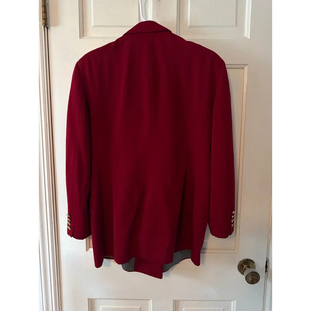 Austin Reed Dark Red Double Breasted Blazer Gold Crest Buttons Vintage Womens 12